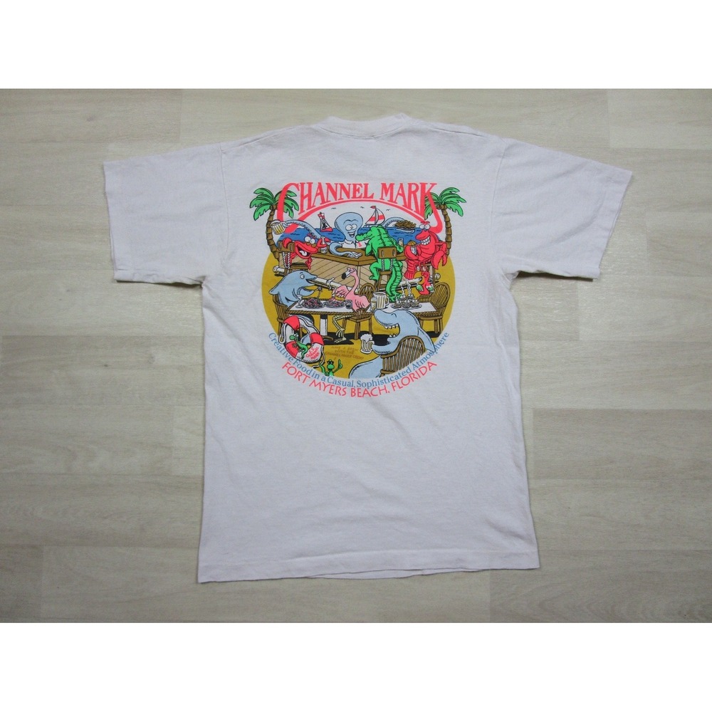 Vintage 90s Single Stitch Pocket T-Shirt (S/M) Channel Mark Fort Myers Beach FL
